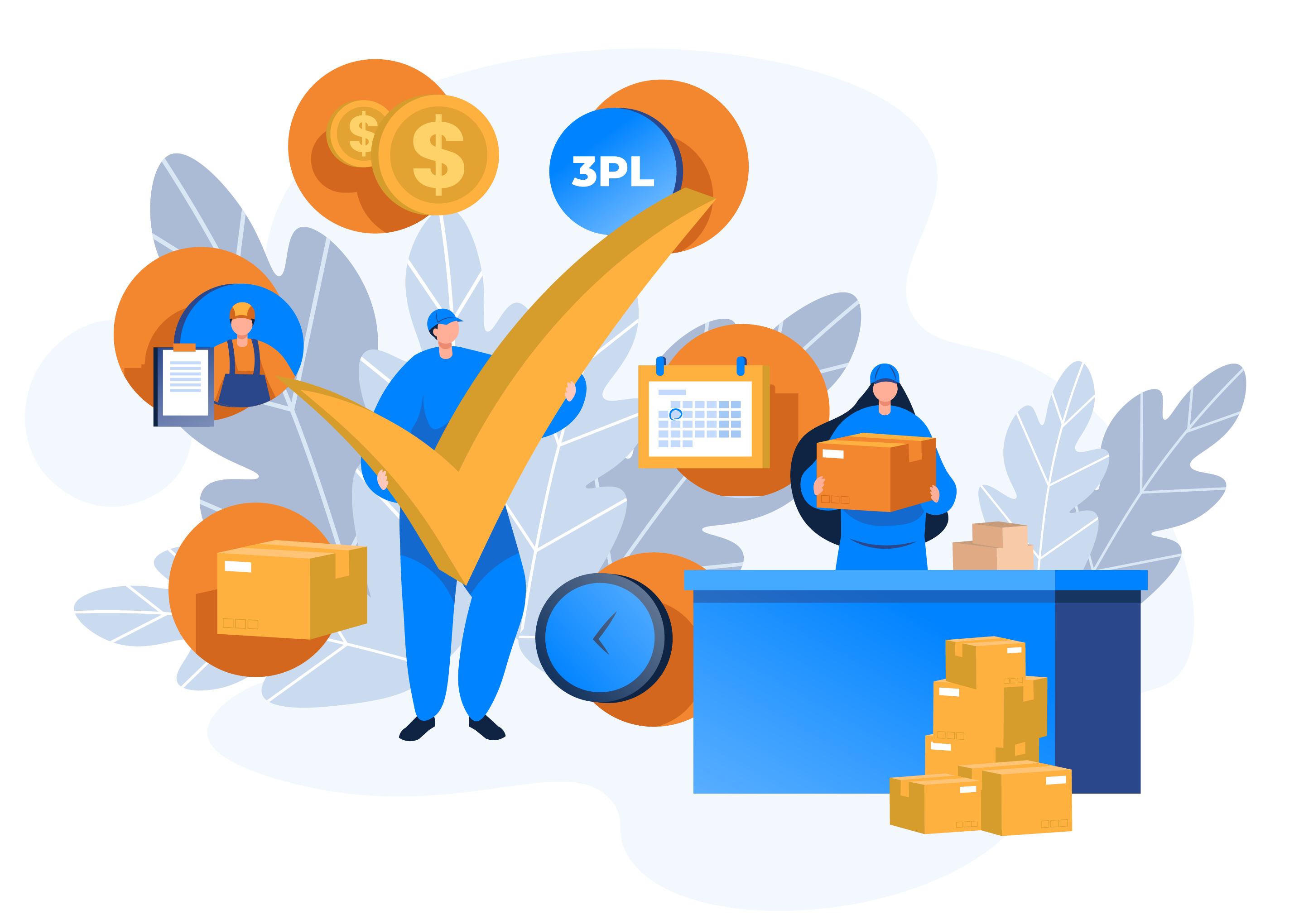 Illustration of customizable ecommerce logistics options for growing brands